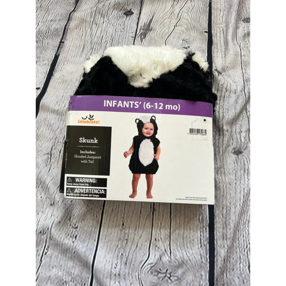 NEW Baby Celebrate! Skunk Halloween Costume One Size Black White